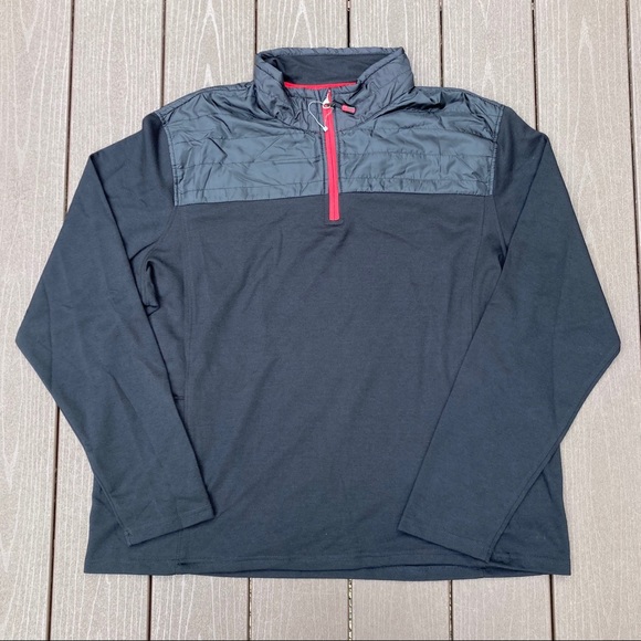 Eddie Bauer Men’s 1/4 Zip Black & Red Pullover Sweater Mixed Media Size XXL
